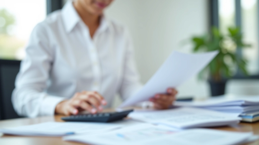 Papíry s finančními výpočty na pracovním stole s kalkulačkou a tužkou