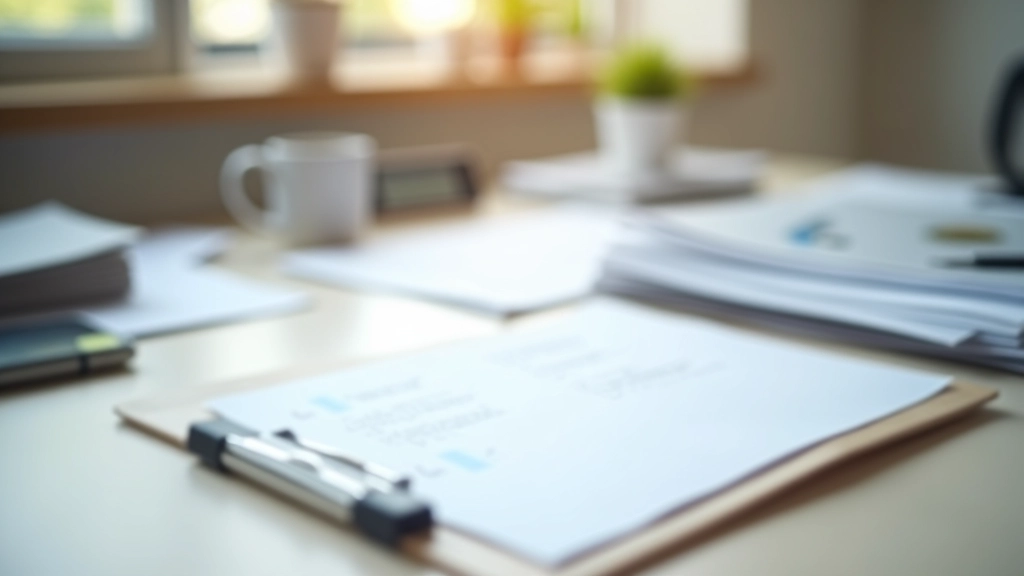 Pracovní plocha s checklisten, perem a kontrolními značkami na papíru