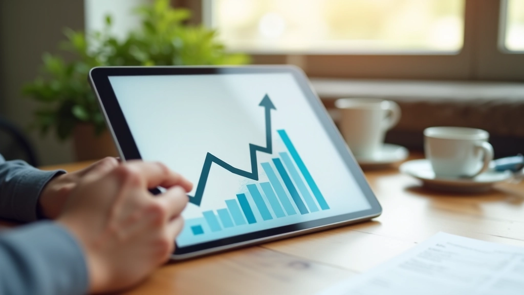 Tablet s grafem rostoucího trendu a rostlinkami symbolizující růst investic a dlouhodobý potenciál